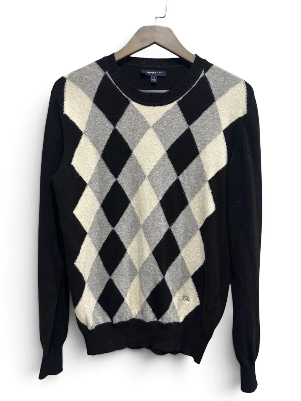 Burberry London Men’s Merino Wool Argyle Equestrian Sweater S Italy
